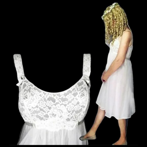 Vintage Vanity Fair Chiffon Lace White Nightgown Empire Waist - Picture 2 of 14
